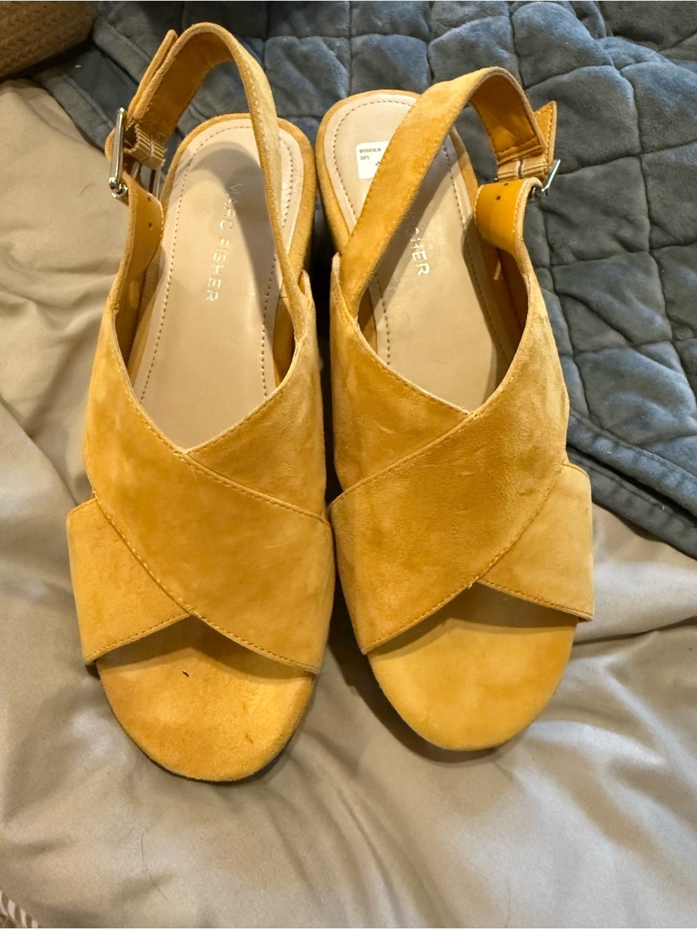 Marc Fisher Crisscross Suede Slingback Sandals - Mustard